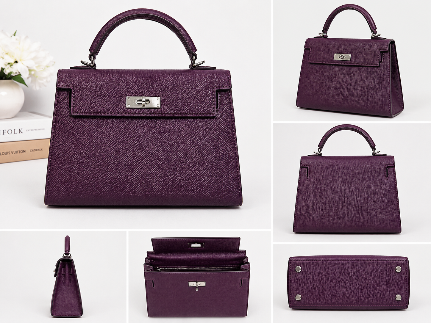 Structured Top Handle Luxury Bag – Plum