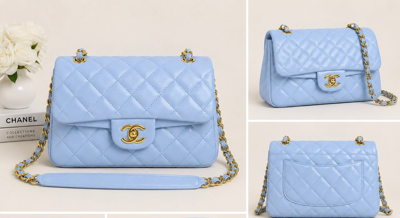 Classic Quilted Flap Bag – Powder Blue Edition