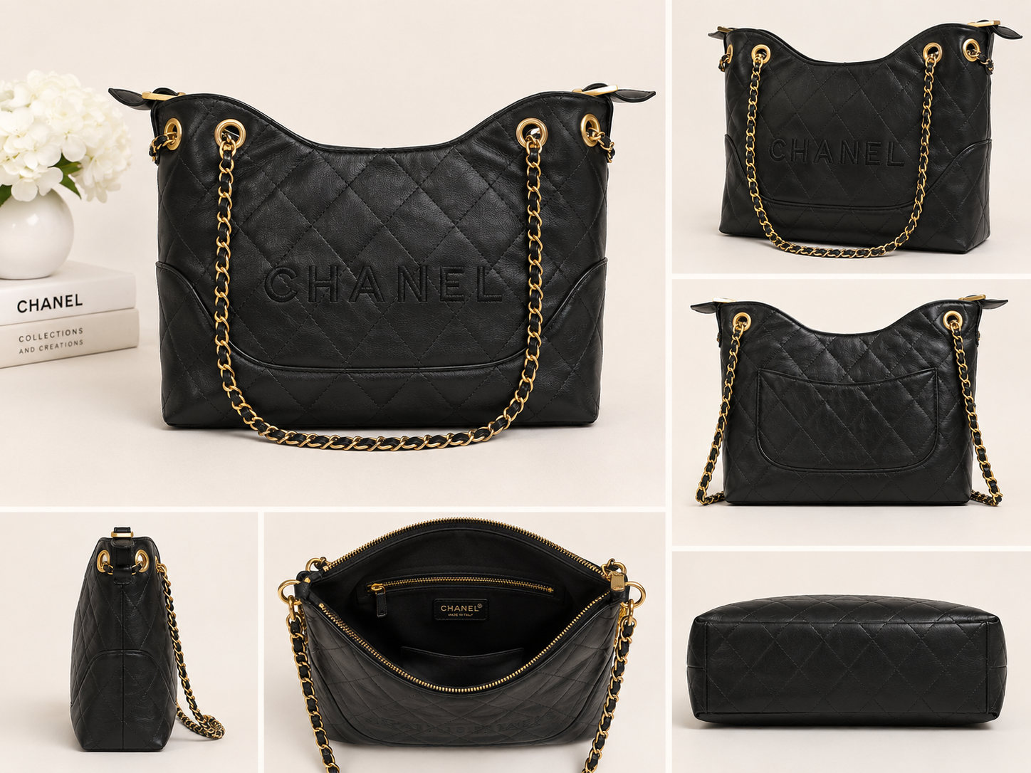 Midnight Quilted Chain Tote