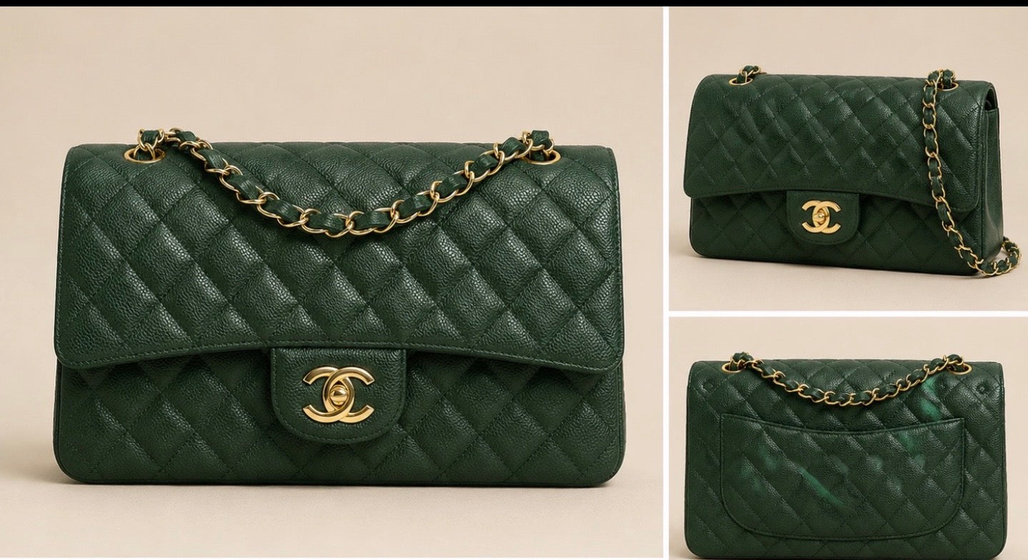Emerald Luxe Double Flap Chain Handbag